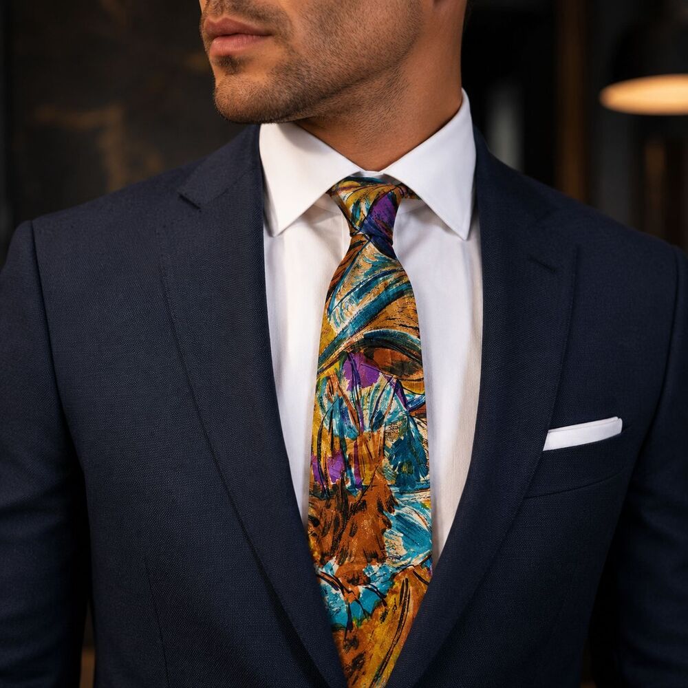 Fratelli 100% Silk Tie Mens One Size Multicolor Abstract Print Hand Made Italy